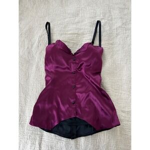Corset Style Bustier Top Purple Satin Lace Trim Button Front S Coquette Fairy